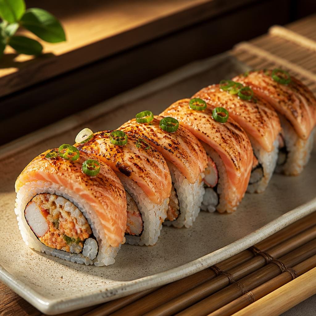 Salmon Aburi Roll Sushi Hiro menu roll salmon aburi